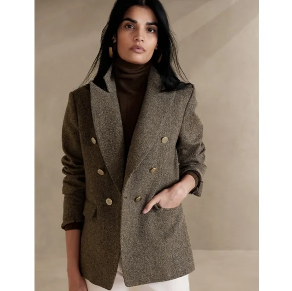 New BANANA REPUBLIC Herringbone Captain's Blazer - 8 Tall - Picture 6 of 9